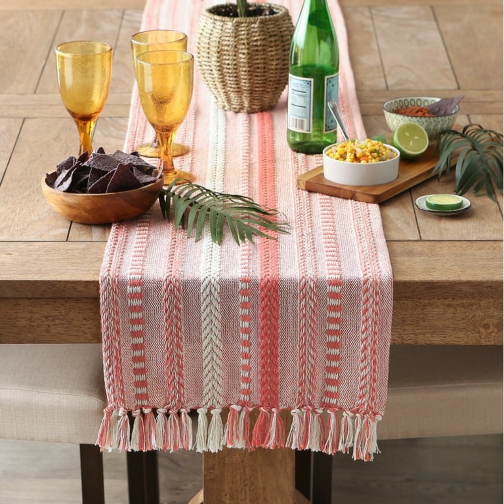 Striped Table Runner with Tassels - Picture 2 of 2